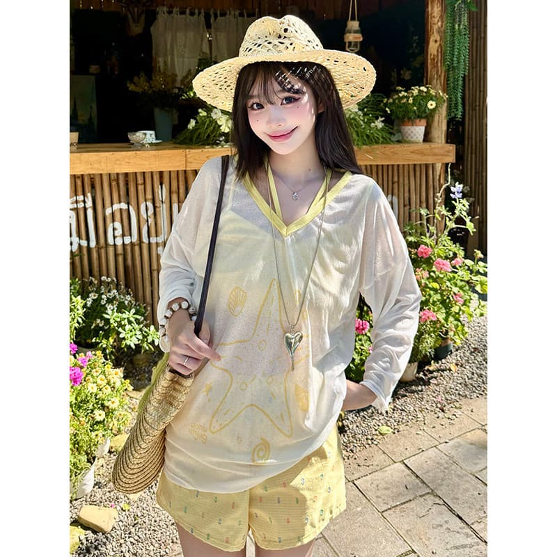 Estilo japonês estilo férias tamanho grande Split maiô feminino ligeiramente gordo menina manga longa com almofada no pe
