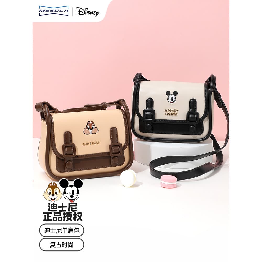 Mesca x Disney Bolsa de Ombro Feminina 2025 Novo Estilo Moda All-Match Bolsa Simples High-End Pequena Bolsa Quadrada