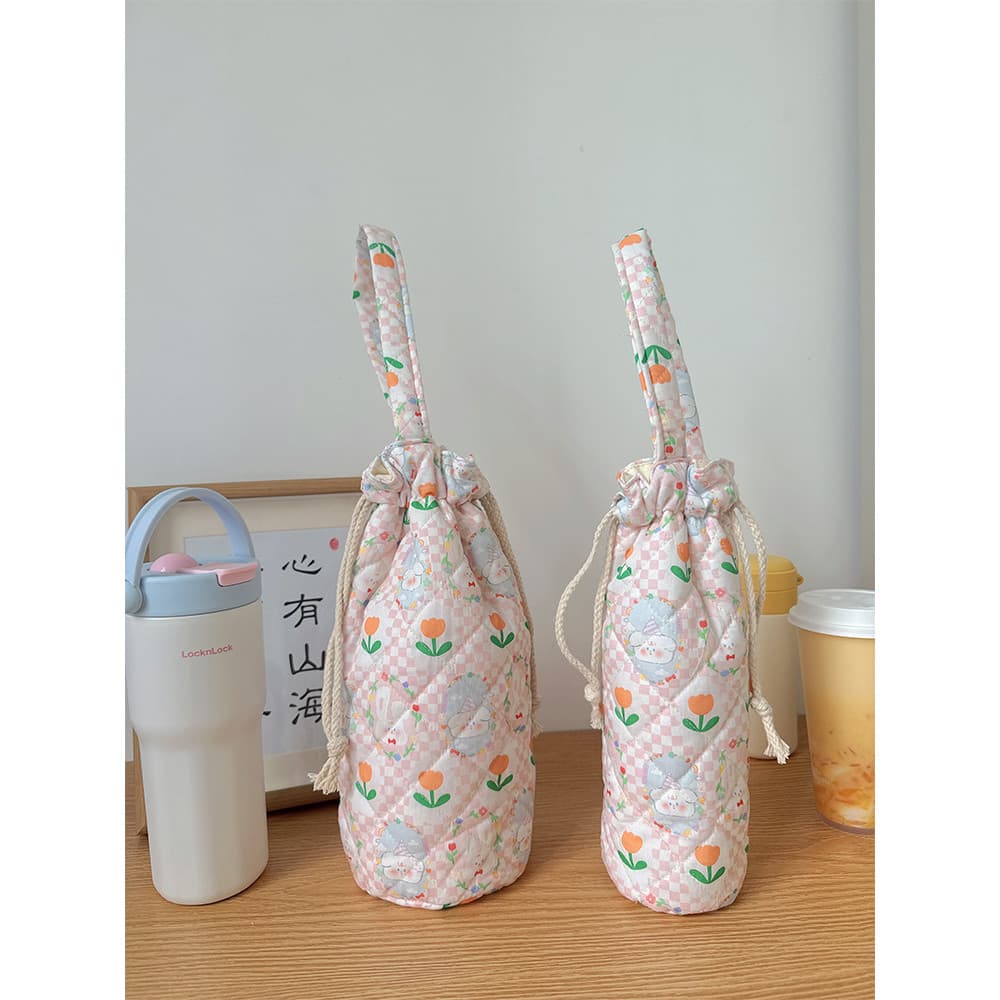 Doce Floral algodão copo de água saco grande mão-transporte saco de armazenamento com cordão gelo mestre copo térmico su