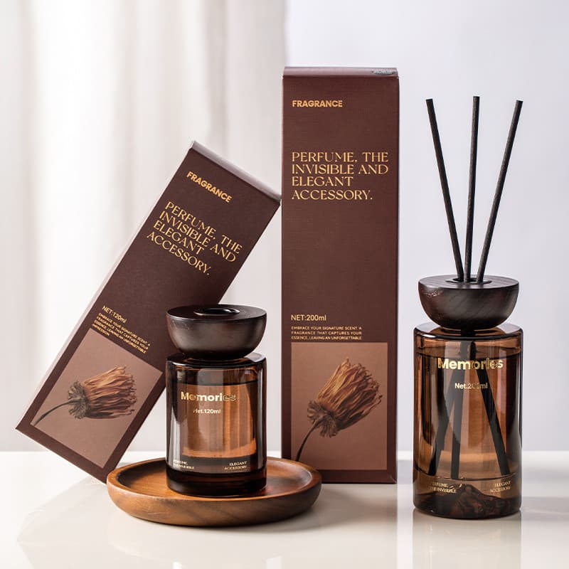Memórias luxuosas Pacote de série de aromaterapia marrom Hotel Home Bedroom Fragrância de longa duração Capa de madeira