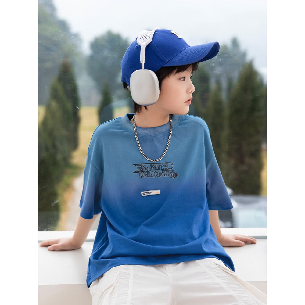 Panda Yuanyuan crianças verão camiseta de manga curta puro algodão meninos 2025 novo estilo gradiente Tie-Dye roupas sup