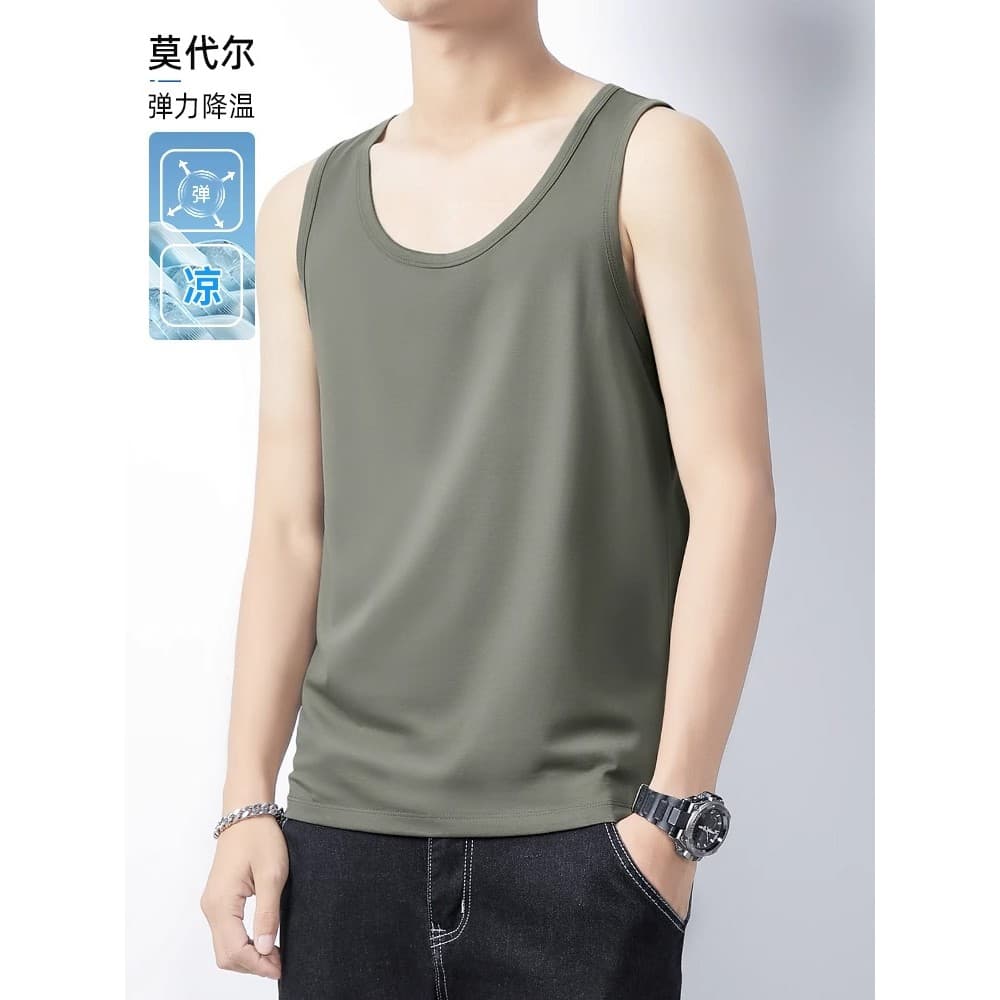 Camisola de algodão Modal de seda gelo masculina verão moletom de fundo esportes Fitness obstáculos sem mangas camiseta
