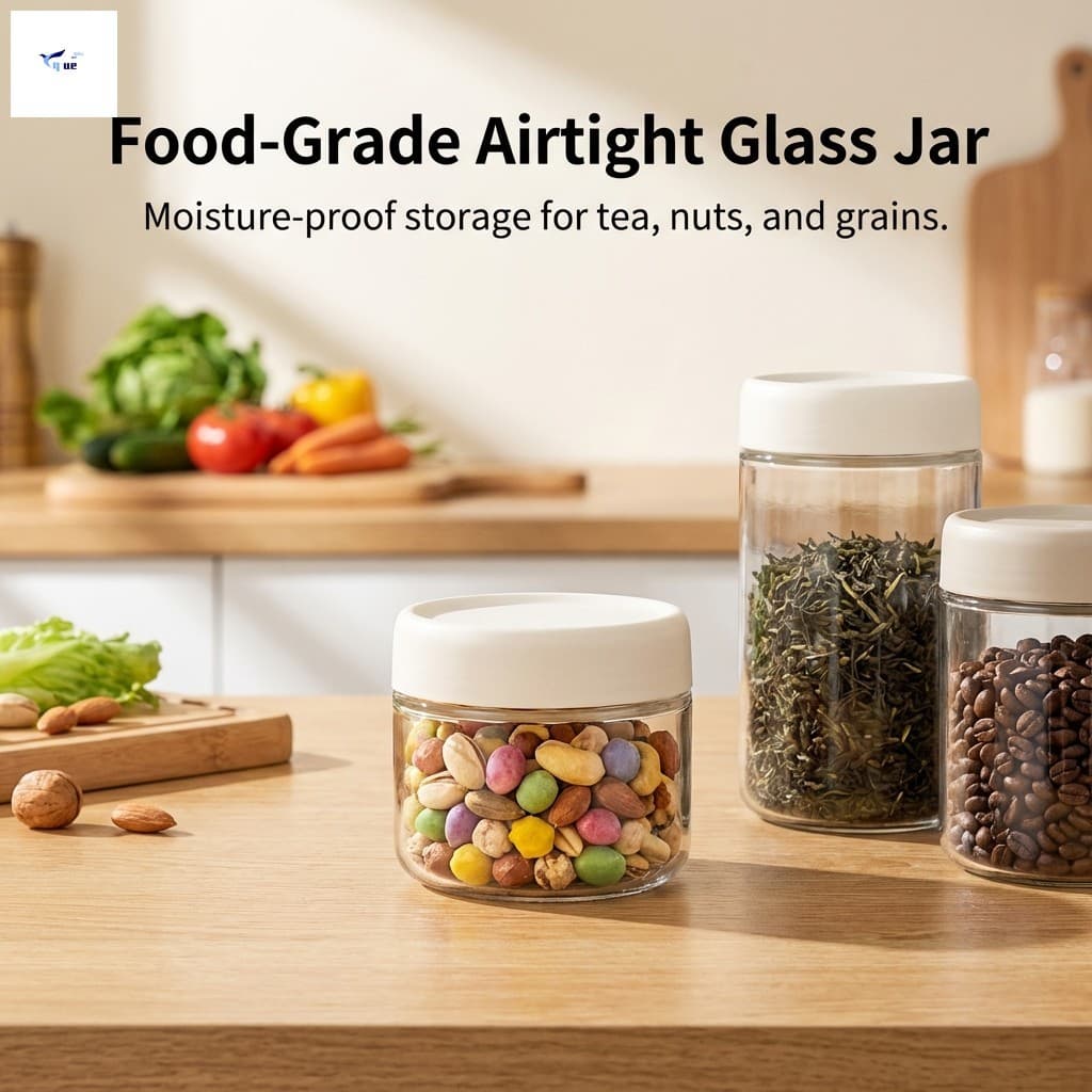 Frasco De Armazenamento Hermético De Vidro De Qualidade Alimentar-Selo De Silicone Para Grãos De Chá , Lanches , Nozes