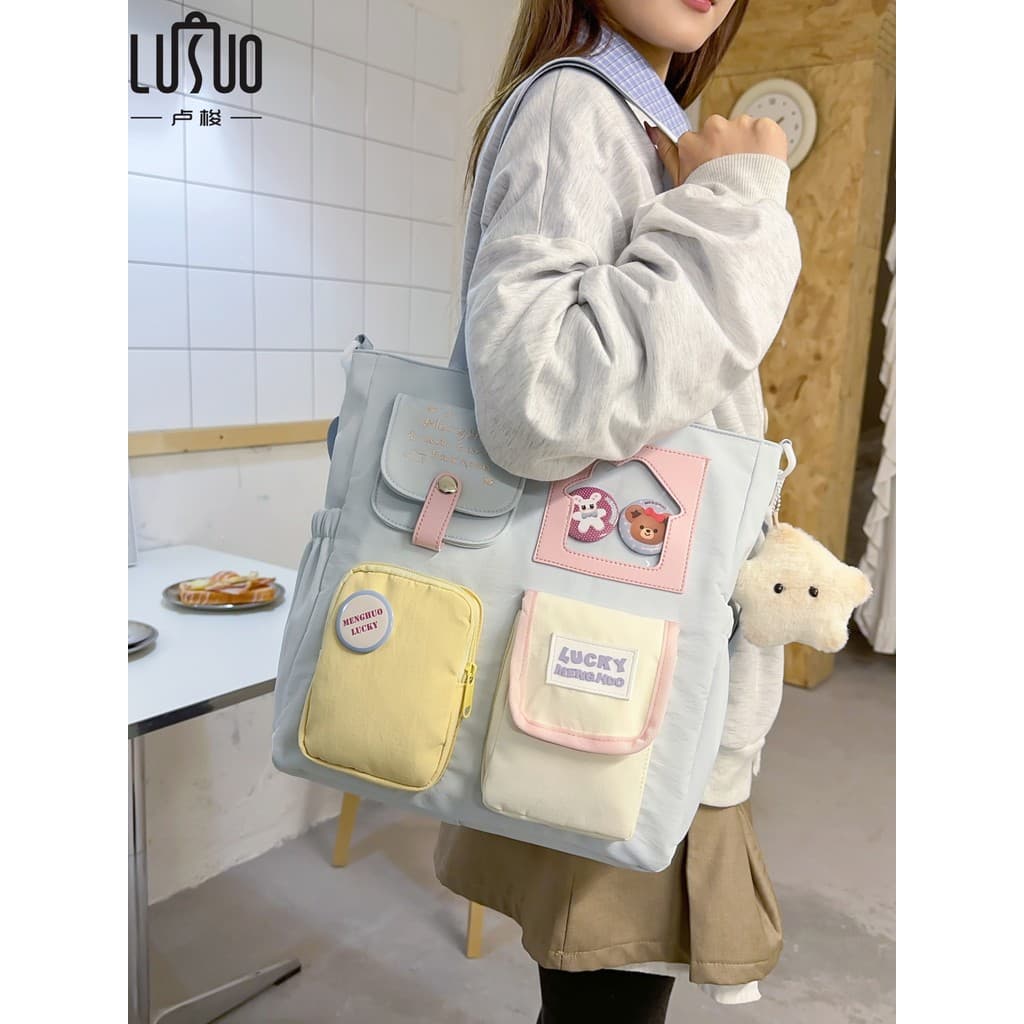 Estudante carregando saco de livro bonito de alto valor cor combinando bolsa feminina grande capacidade saco do mensagei