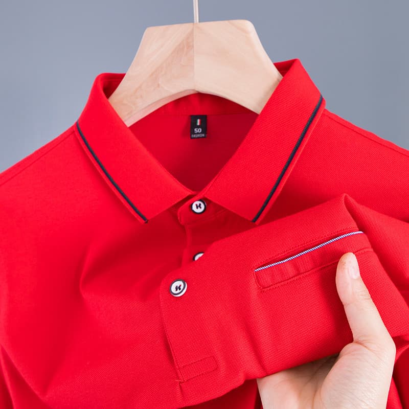 Camiseta masculina de manga curta com bolso pai de meia-idade verão topo gelo seda Benming ano vermelho feliz vovô banqu