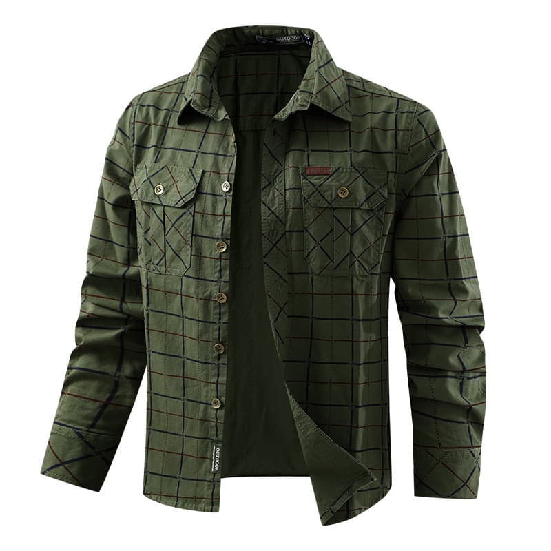 Novo estilo de manga comprida negócios primavera outono masculino fino Casual camisa xadrez puro algodão meia-idade jove