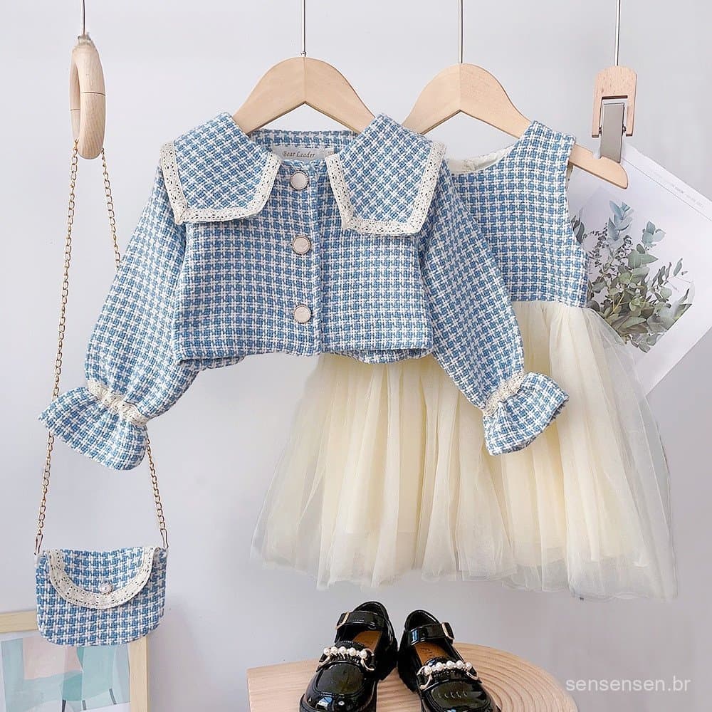 Conjunto De Roupas Para Meninas Líderes De Ursos 2-6 Anos Primavera Outono Colete De Malha Lisa + Casaco + Saco 3 Pcs De