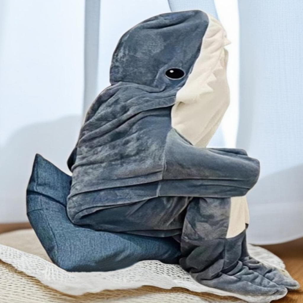 Flanela com capuz tubarão outono inverno conjunto quente casa crianças adulto engraçado pijamas saco cobertor à prova de