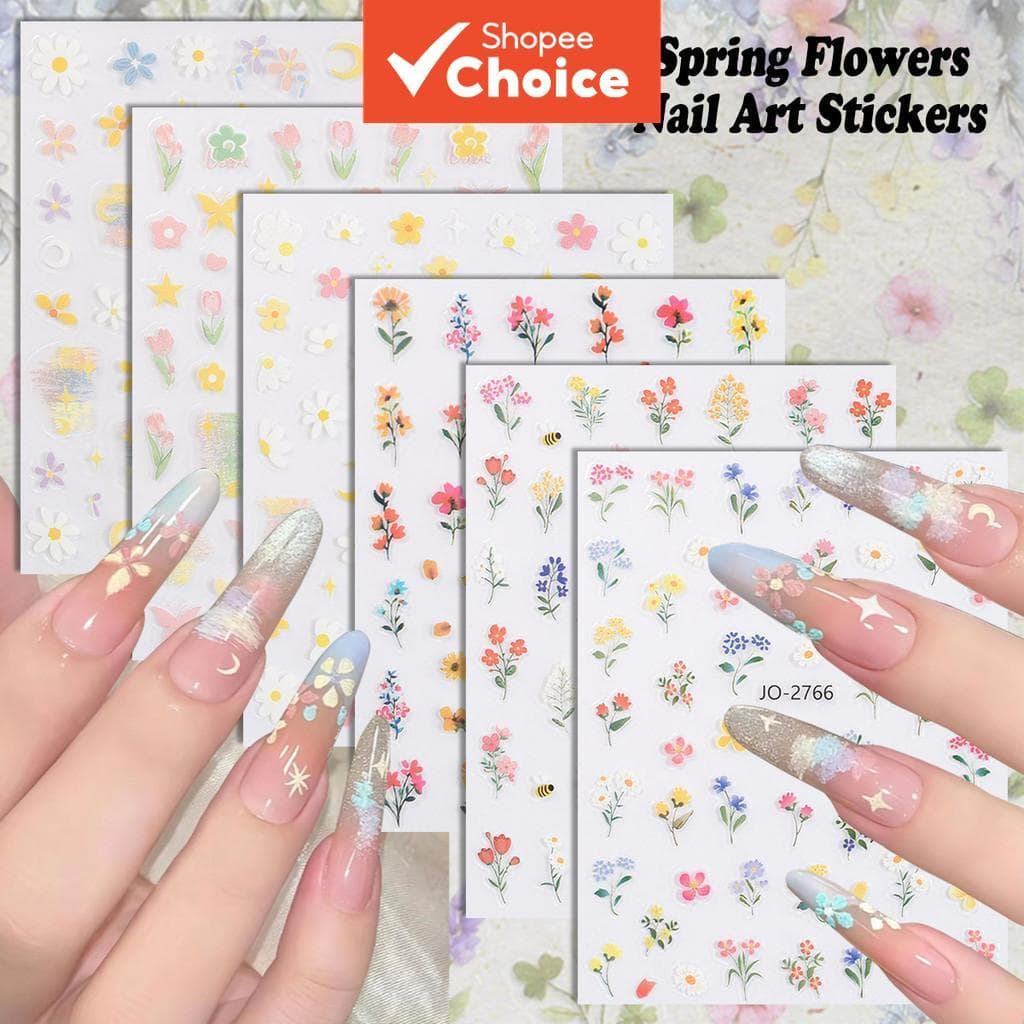 3/6/12 Folhas de Adesivos para Unhas com Flores de Primavera, Decalques Florais Autoadesivos para DIY Manicure de