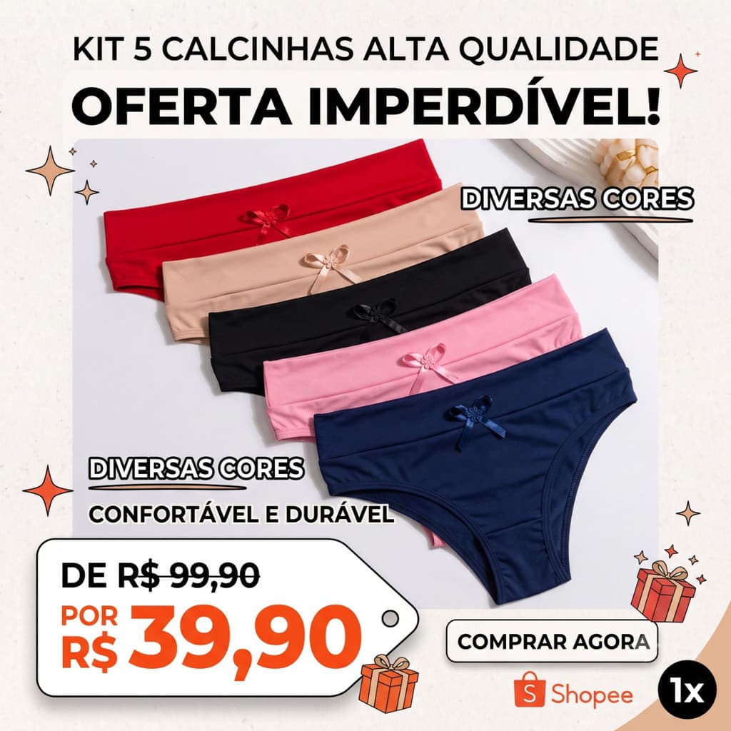 Kit 5 Calcinhas Cós Alto Segura Barriga Cintura Alta Microfibra Modeladora Forro 100% Algodão