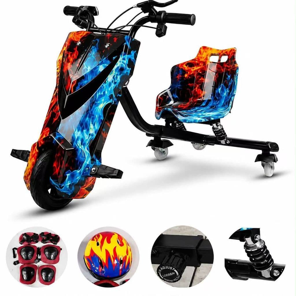 Drift Trike Elétrico Infantil Com Capacete E Kit Proteção 8 Polegadas