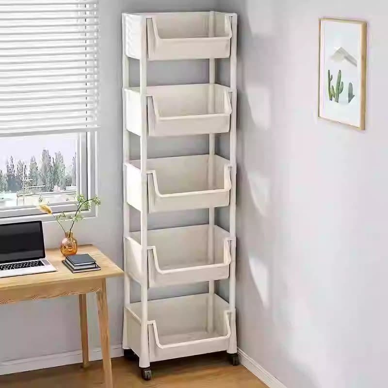 Estante de chão simples para estudantes domésticos, estante pequena móvel multicamadas com rodas, Rack de armazenamento