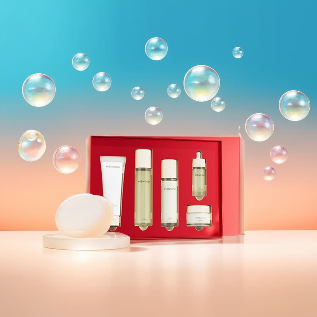 Mecharui/merui camélia calmante rosto feliz conjunto de cinco peças salão de beleza hidratante sensível suave refrescant