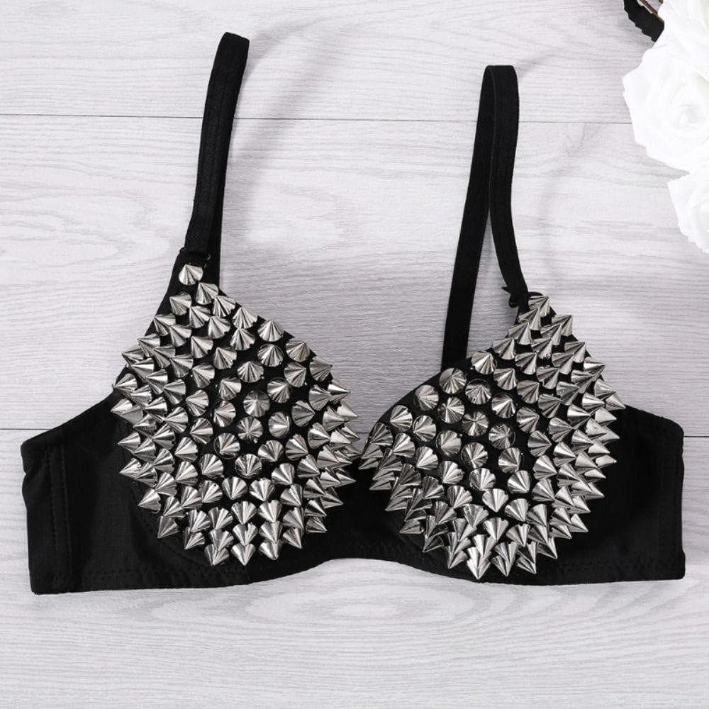 Sutiã Push Up   , Com Rebite Y2k Anti-Flacidez Em V Profundo , Roupa Íntima Punk À Prova De Choque Para Mulheres V