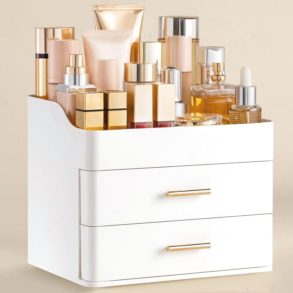 Organizador de Maquiagem HBlife para Penteadeira com 2 Gavetas, Organizador de Cosméticos Grande para Bancada de Banheir