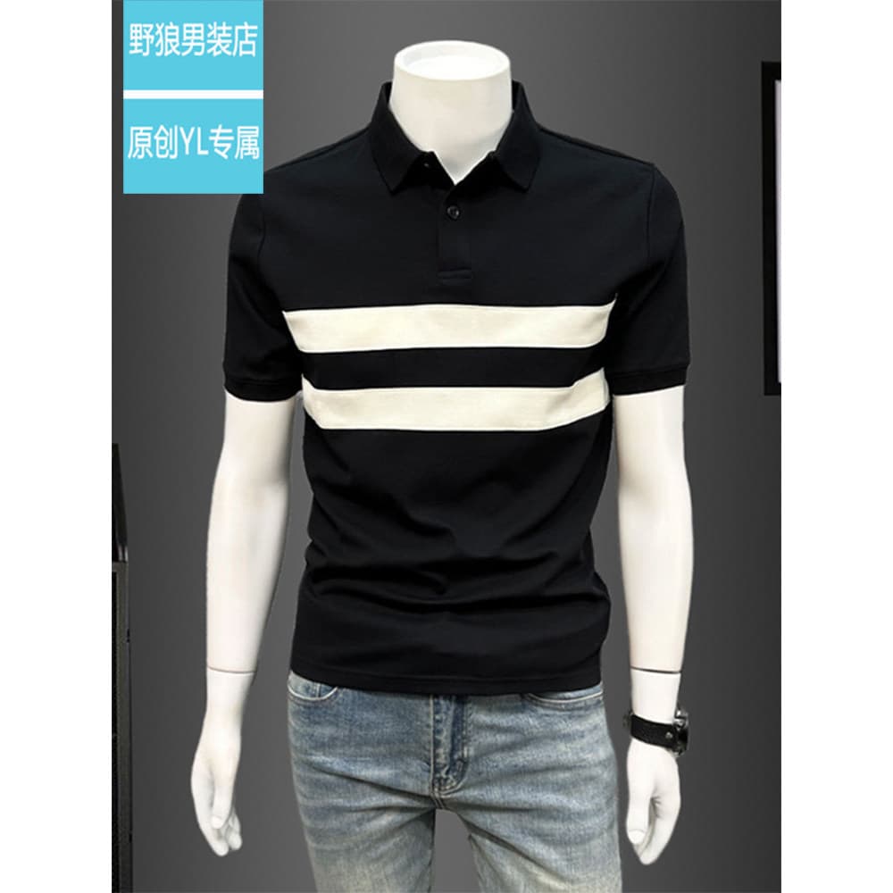 Listrado cor combinando camisa POLO de manga curta masculina 2026 novo estilo verão Casual moda lapela camiseta meia man