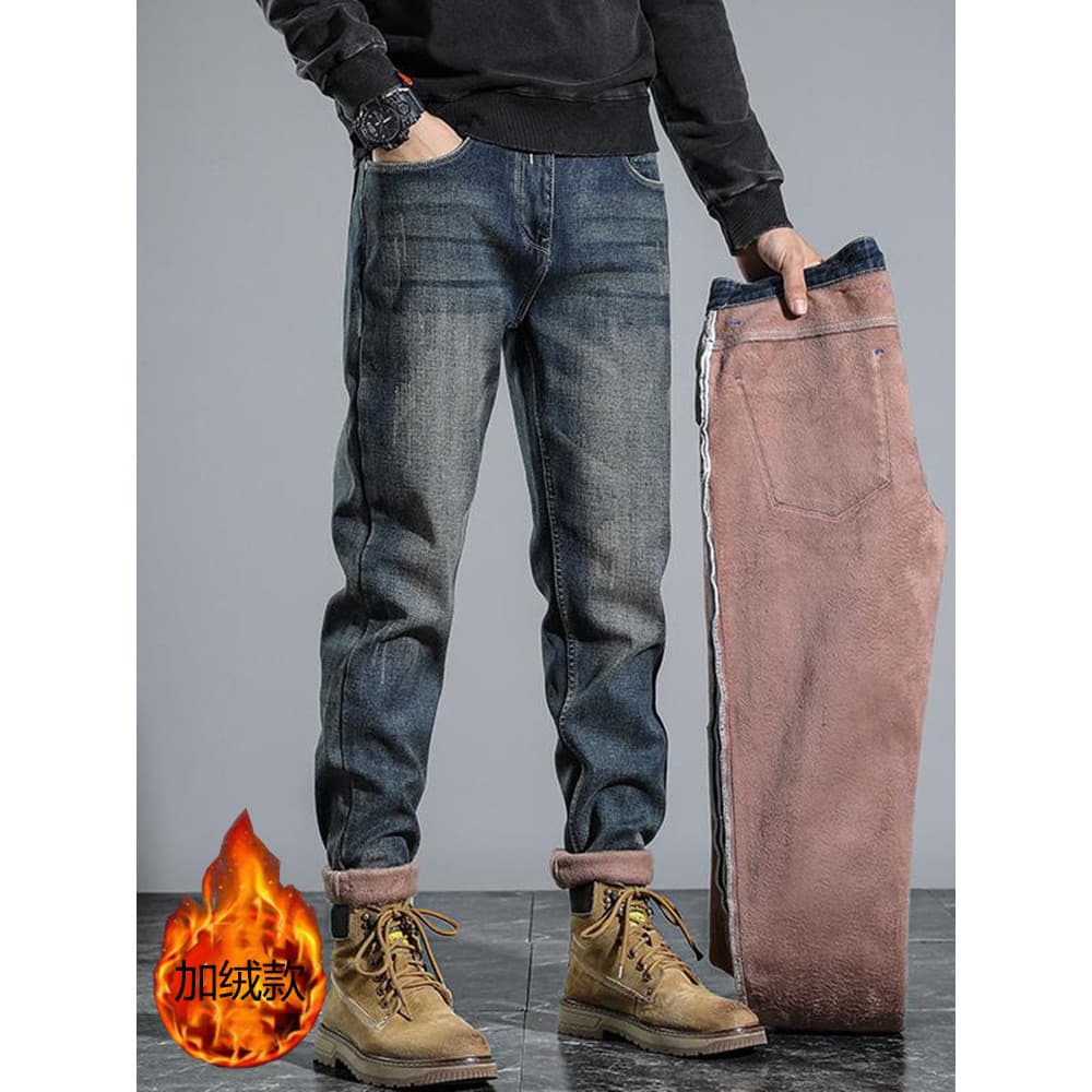 Outono inverno estilo americano Street Wear lavado nostálgico masculino velo-velo Jeans na moda clássico Casual em linha