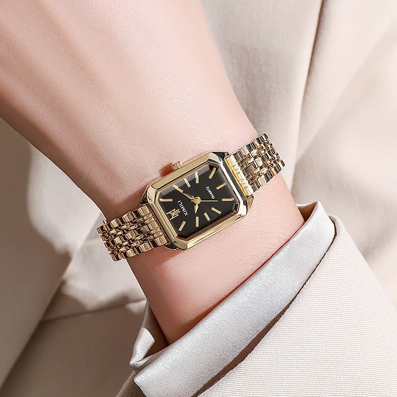 Relógio de Pulso Feminino de Luxo Leve com Pulseira de Aço, Modelo Quadrado Simples e Elegante, para Estudantes Feminina