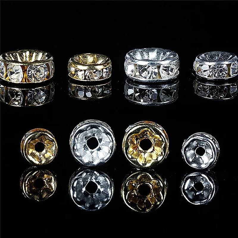 EWC 100 Peças 5/7/10mm Disco Rondelle 316 Contas Espaçadoras De Cristal De Aço Inoxidável Com Strass Para Fazer Joias Pu