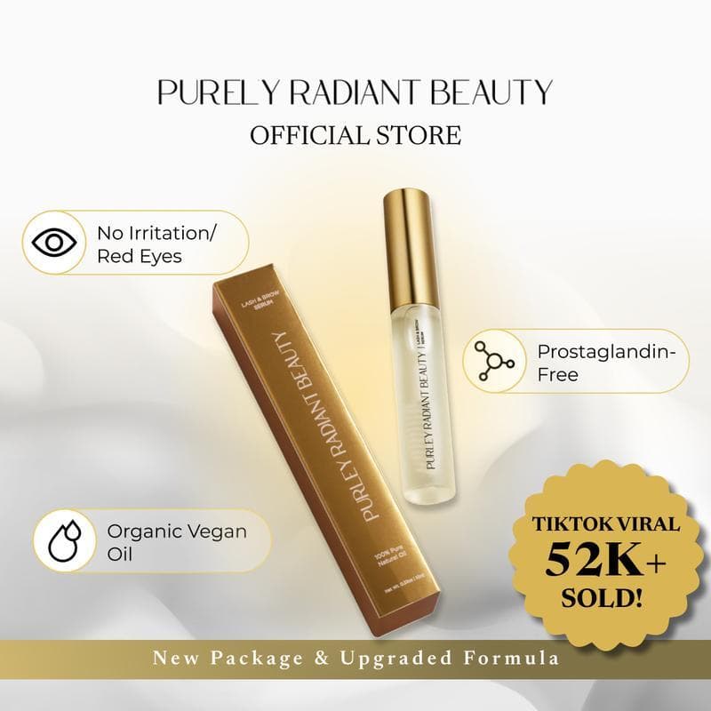 Purely Radiant Beauty Lash & Brow Growth Serum – Orgânico, Vegano, Livre de Prostaglandinas – Cílios Mais Grossos