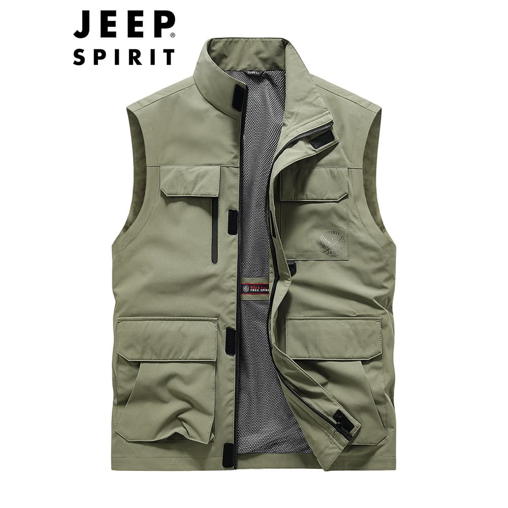 JEEP SPIRIT Primavera Outono Macacão Colete Masculino Lazer Ao Ar Livre Colete Multi-bolso Pesca Fotografia Colete Com Z