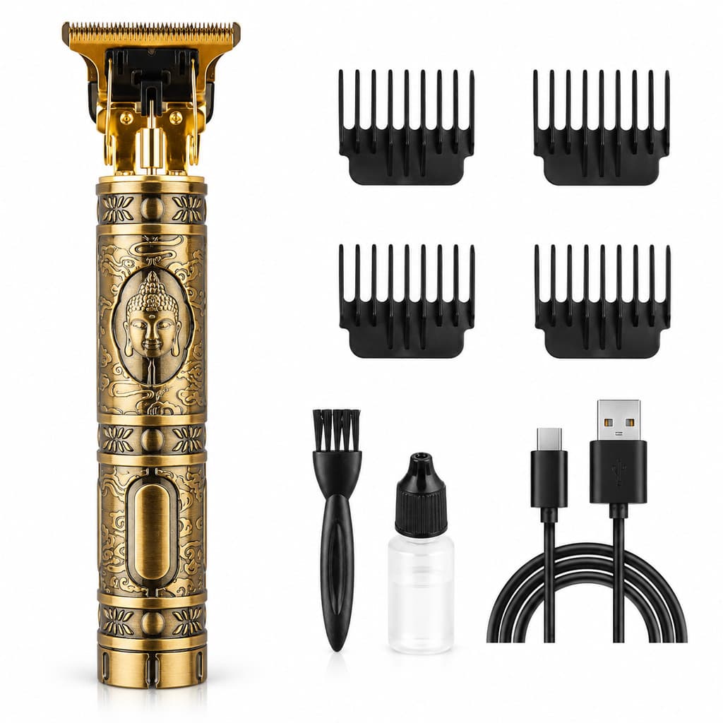 Máquina De Cortar Cabelo Barba Elétrica Profissional Recarregável USB Sem Fio Com 4 Pentes Modelo Aleatório