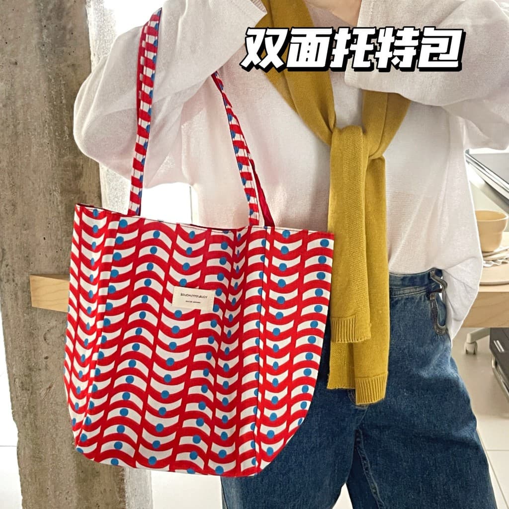 Preço de fábrica coreano Casual xadrez saco de lona dupla face grande capacidade de um ombro menina saco Tote volta Comm