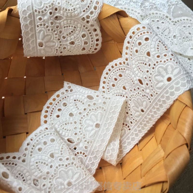 Cortina dedicada largura de renda 8CM algodão puro requintado bordado acessórios de renda oco bordado artesanal saia diy