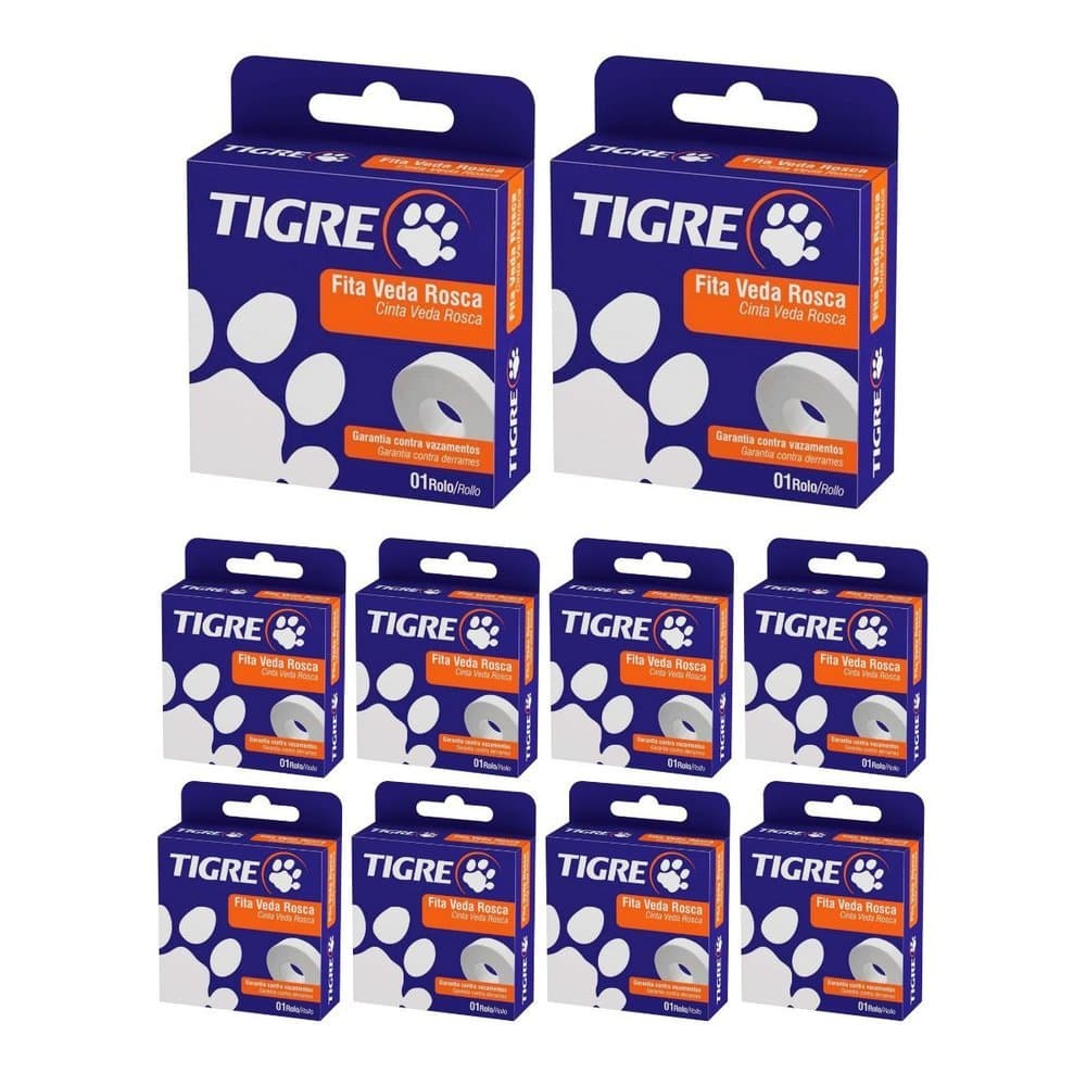 Kit 10 Fita Veda Rosca 18mm Com 10 Metros Branca Tigre