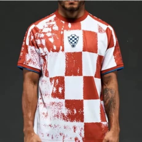 Croácia Seleção Nacional Checkerboard Team Logo Impresso Poliéster Manga Curta Camisa de Futebol Fan Training Top