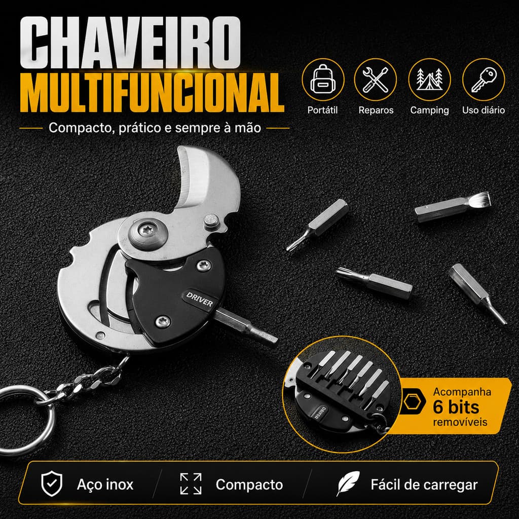 Ferramenta Portátil De Chave De Fenda Mini Chaveiro Com Vários Bits Para Reparo Diário