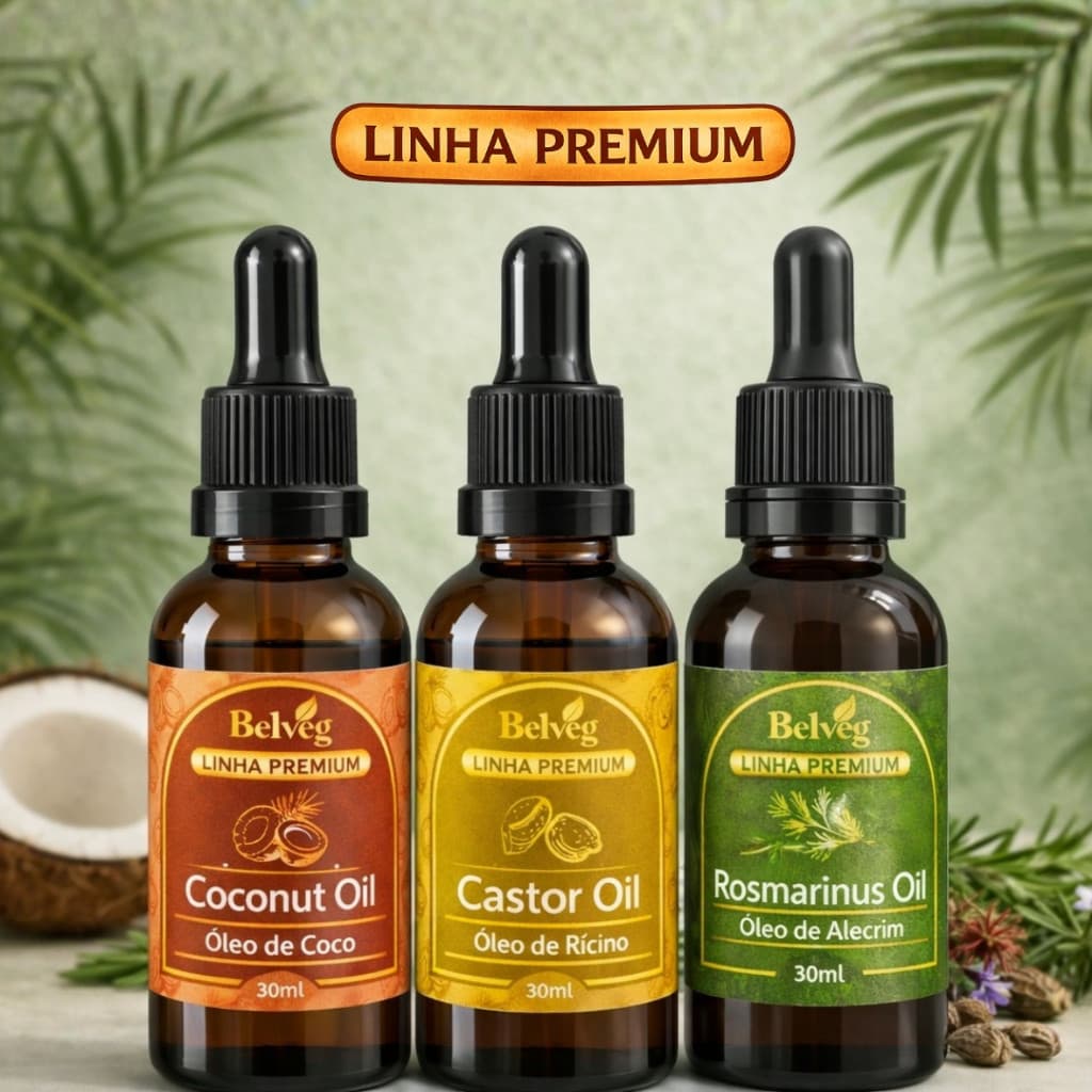Kit Terapia Capilar Óleo de Coco + Rícino + Alecrim Belveg 30 ml Cada