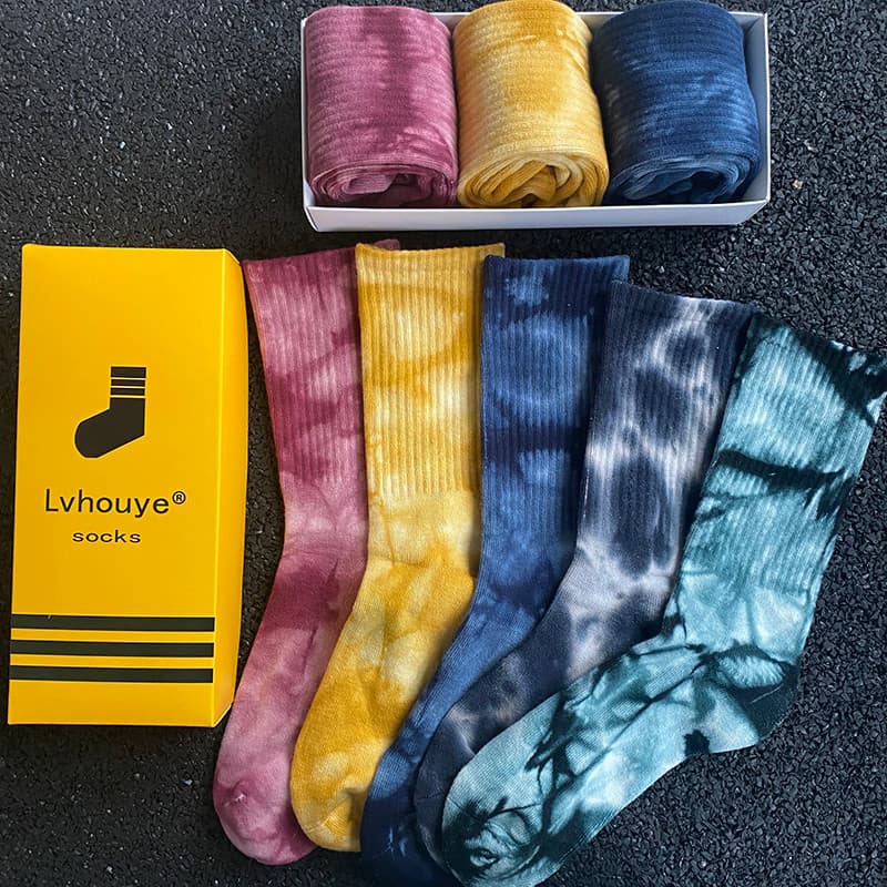 Meias Tie-Dye tubo médio gradiente toalha inferior meias primavera verão homens mulheres meias de basquete meias outono