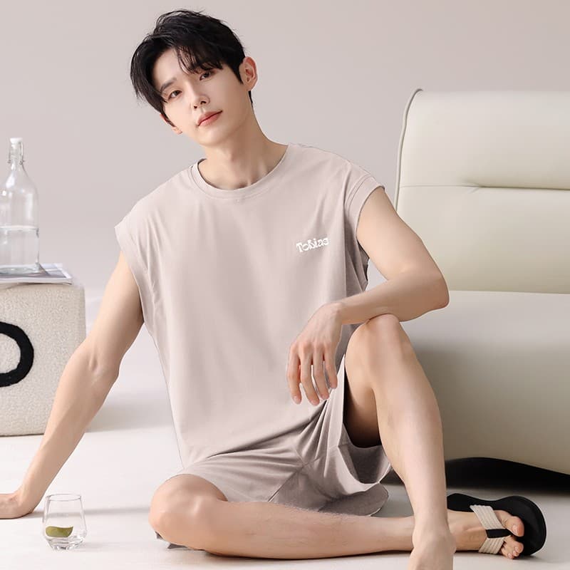 Pijamas masculinos verão dia Modal 2025 novo estilo sem mangas colete legal sentir em torno do pescoço juventude Homewea