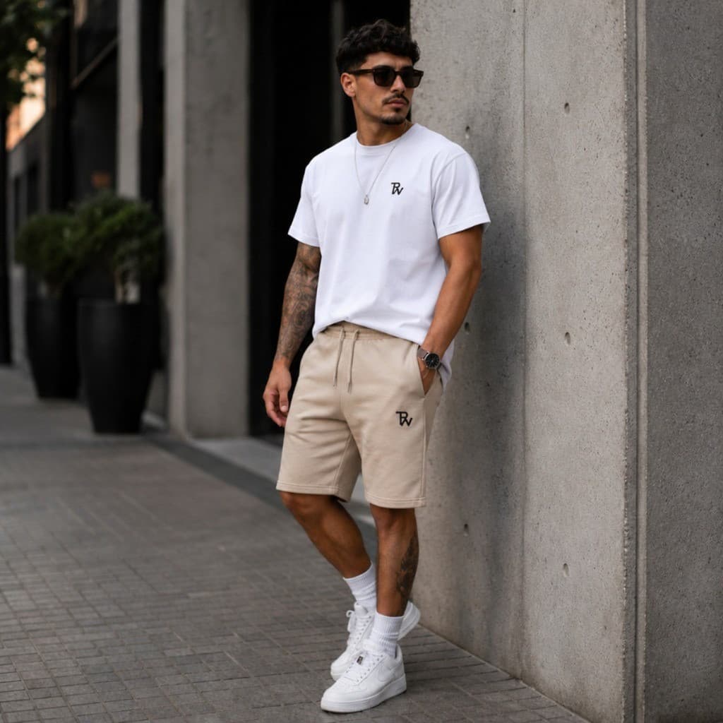 Conjunto camiseta Slim e Short Moletom Masculino 100% Algodão
