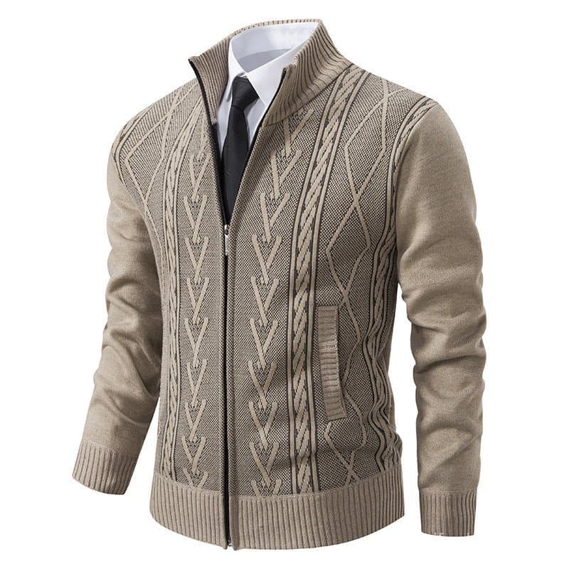 Suéter cardigã com zíper masculino versão coreana na moda outono inverno forro de lã quente malhas suéter Casual