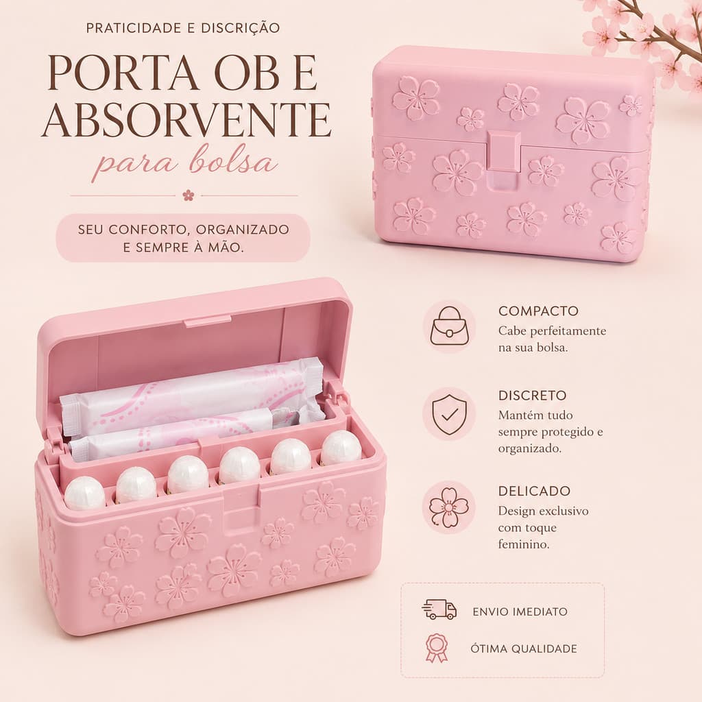Porta Absorvente e OB Feminino com Tampa – Compacto, Discreto e Delicado - Organizado