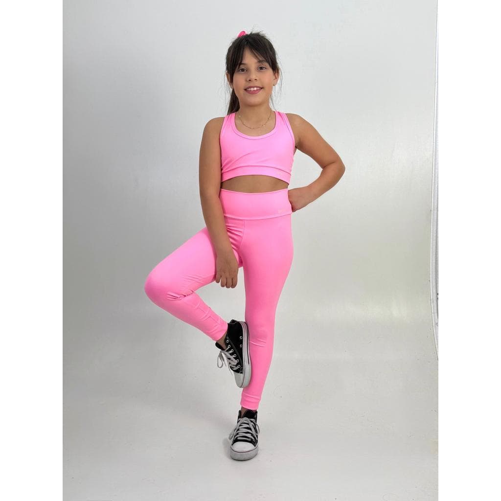 Conjunto Fitness Infantil Top e Calça Legging Suplex Zero Transparência Academia Ginástica Conjunto Fitness Infantil