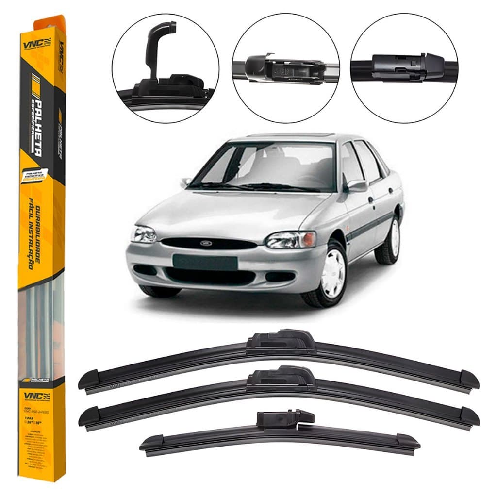 Kit 3 Palhetas Limpador De Parabrisa Dianteiro + Traseiro Para Ford Escort 1993 1994 1995 1996 1997 1998 1999 2000 2001