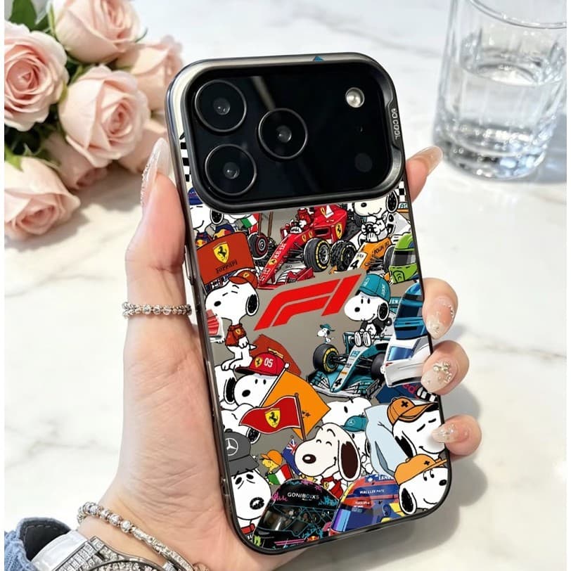 Snoopy Corrida de Carros Capinha Capa Anti-quedas para iPhone 17 16 15 14 13 12 11 Pro Max Plus Samsung S23 24 25 A05
