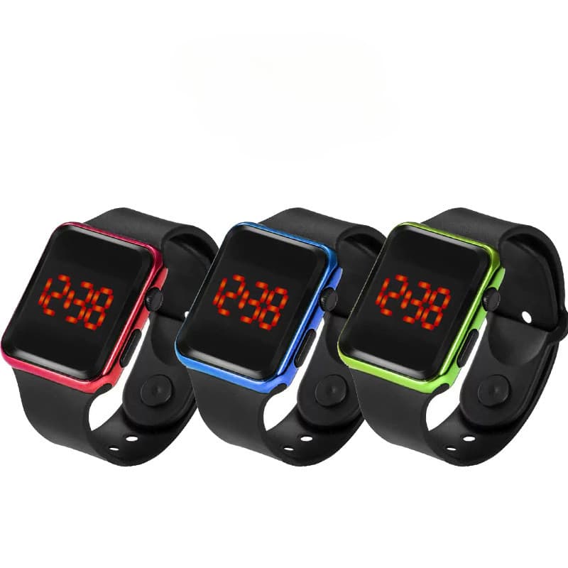 Moda simples quadrada galvanoplastia LED botão lazer ao ar livre esportes relógio eletrônico