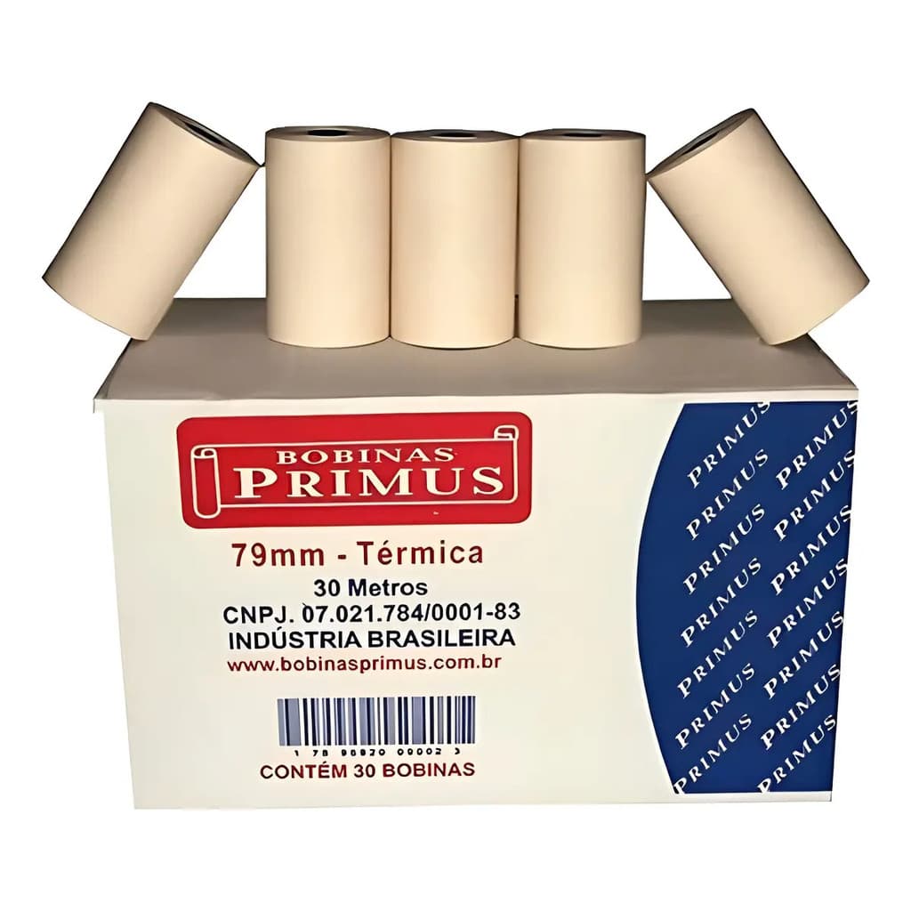 Bobina impressora Térmica Papel 79 mm Cupom com 30 unidades Lanchonete Delivery Bobinas Primus