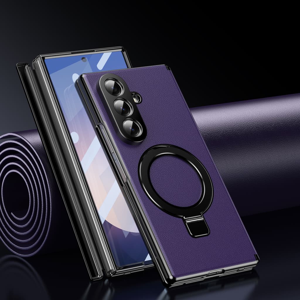 Para Caso De Telefone Magnético Samsung Galaxy Z Fold 8 7 6 5 4 3 Suporte Dobradiça Couro Tela Cheia Vidro Capa Protetor