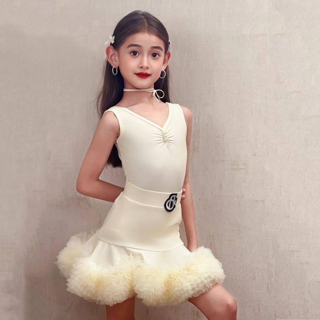 [WDF] Saia de bolo fofa para meninas, fantasia de dança padrão nacional de dança latina