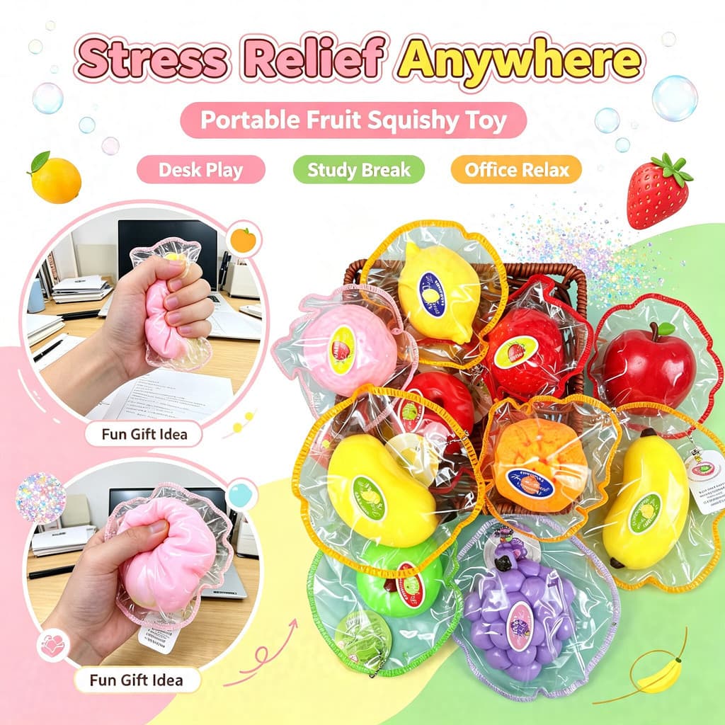 Stitch Fruit Squishy Toy-Morango/Limão/Uva/Banana/Laranja/Maçã , Fidget De Descompressão Para Alívio Do Estresse , Comid