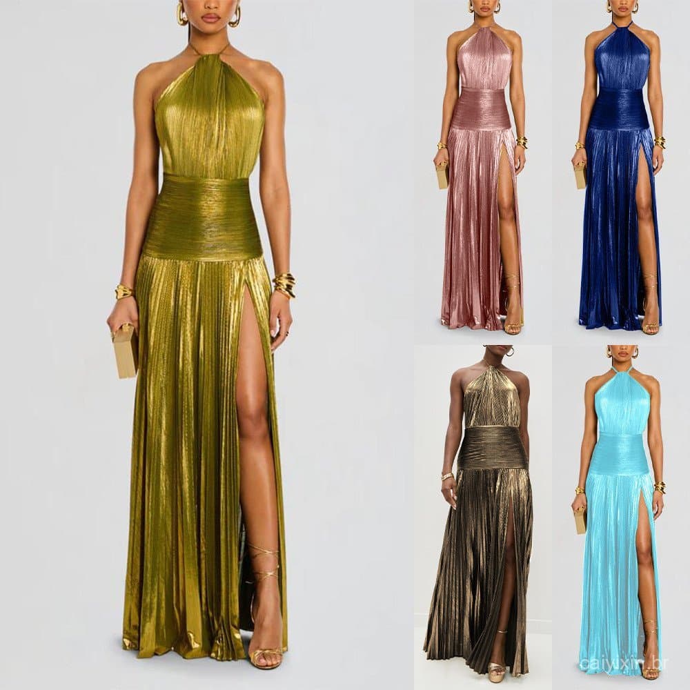 Vestido feminino de um ombro só com corte aberto e design sem mangas nas costas U42K