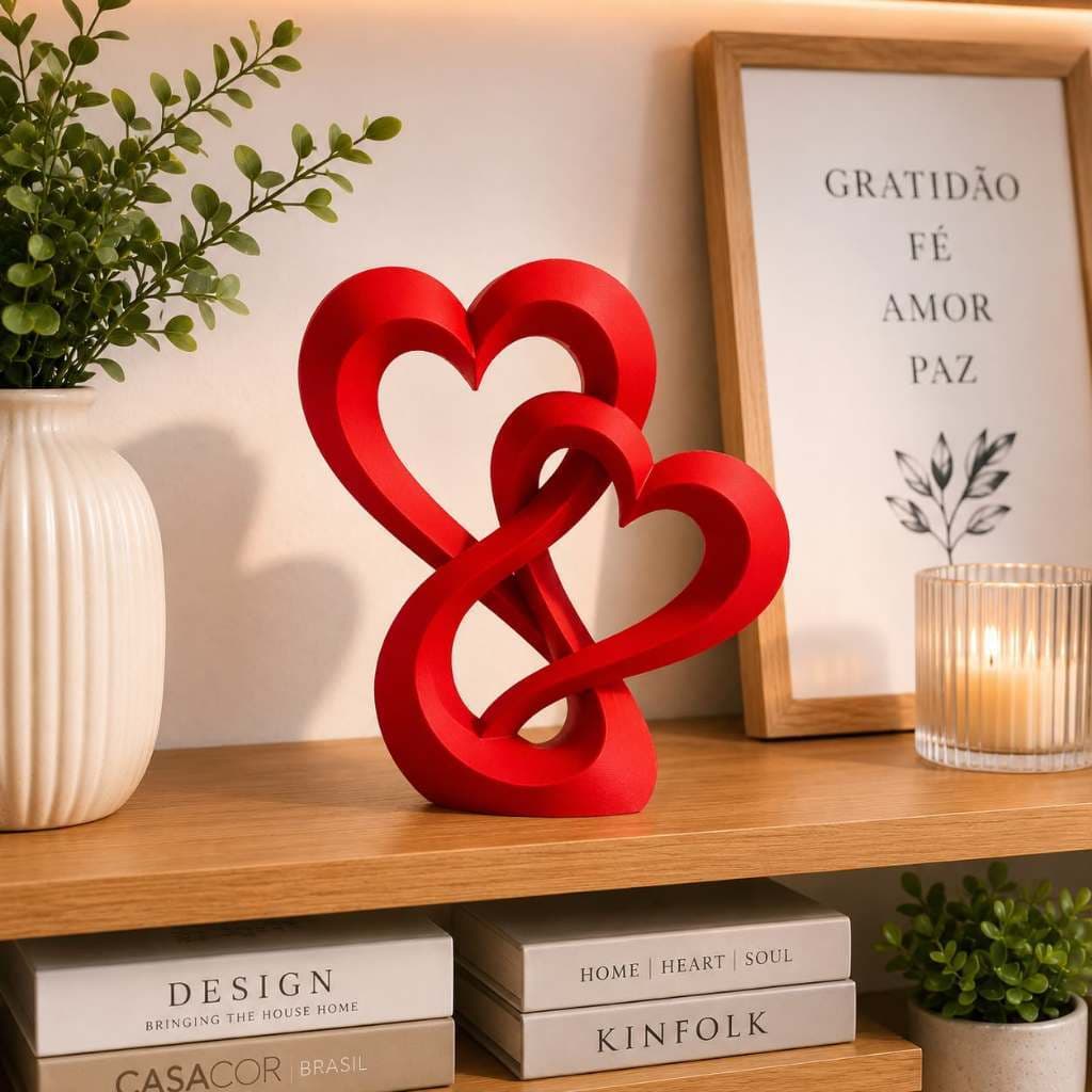 Escultura Corações Entrelaçados Amor Infinito Decoração Romântica Namorada (o) para sempre - 10 cm Altura