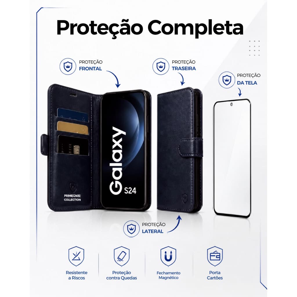 Kit Capa Flip Carteira Premium com Película 3D Samsung Galaxy