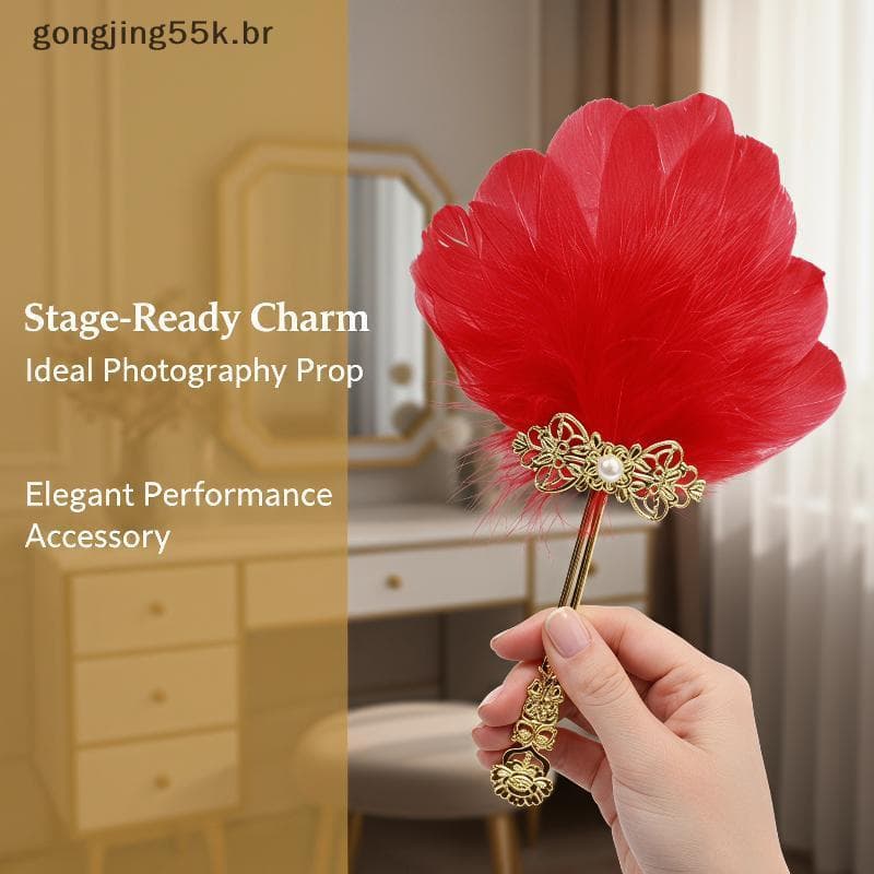 gon 1 Peça Leque De Penas Vintage Colorido Fofo Alça Dourada Estilo Chinês Para Dança De Palco Decoração De Festa De Ani