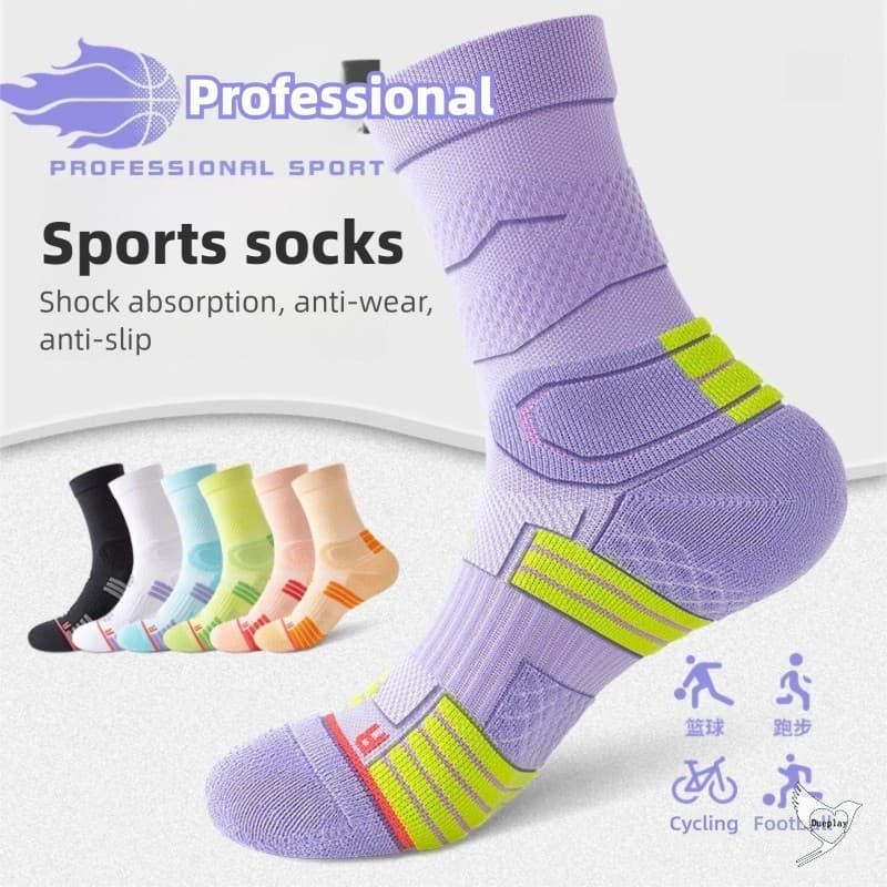 Meias Esportivas Femininas Meia Panturrilha Para Corrida Fitness Basquete – Fundo De Toalha Absorvente De Suor Resistent
